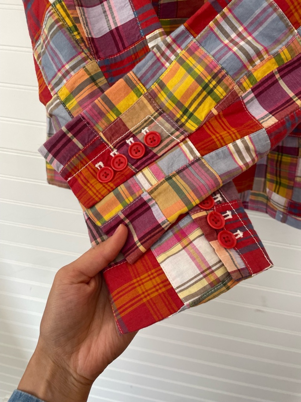 J.Crew Madras Multicolor Plaid Patch Jacket Blazer NEW Size 6 Cotton Preppy - Picture 5 of 7
